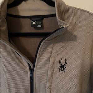 Spyder Taupe Waffle-Knit Zip Jacket with Black Logo